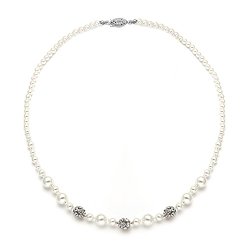 Mariell Best Selling Bridal Necklace with Ivory Pearls & Rhinestone Fireballs. Hand-Crafted in the USA!