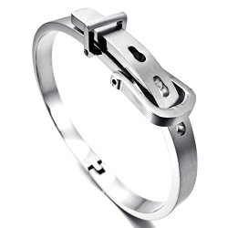 Men’s Stainless Steel Bracelet Bangle Cuff Silver Belt Buckle Classic (with Gift Bag)
