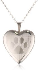 Momento Lockets Sterling Silver Heart Shaped Locket with Paw Print Necklace