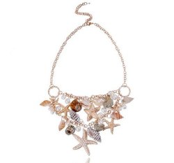 New Hot Chunky Sea Shell Starfish Faux Pearl Gold Statement Necklace / Bracelet set(WP-F23)