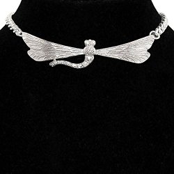 Nickel Free Dragonfly Choker Necklace On Heavy Chain. Quality Made in USA! Ours Alone!, in Pewter with Antique Finish