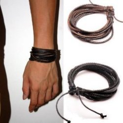 Original Tribe 2-pack Leather Black & Brown Bracelets – Fashion Adjustable Leather Wristband and Rope Cuff Bracelet – Great for Men, Women Sl1