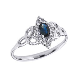 Oval Sapphire and Diamond 10k White Gold Trinity Knot Proposal Ring
