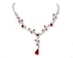 Red Crystal Pear and Leaf Drop Necklace – Deep Red Bridesmaid Jewelry