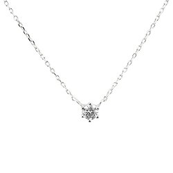 Rhodium Plated 925 Sterling Silver Simulated Diamond AAA 6MM Solitaire 6 Prongs Setting Chain Necklace