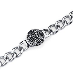 Rugged ID Style Stainless Steel Celtic Cross Curb Chain Bracelet