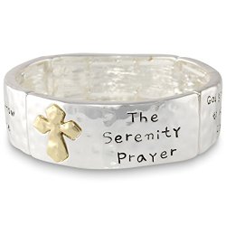 Serenity Prayer Devotional Cross Inspired Silver Tone Stretch Bracelet