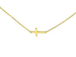 Sideways PETITE Cross Necklace .925 Solid Silver Women’s Horizontal Cross Pendant Gold Tone Christmas Gift