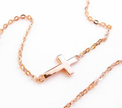 Sideways PETITE Cross Pendant Necklace .925 Sterling Silver Rose Gold Tone 16″ – 18″ Christmas Gift