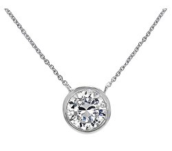 Silver Solitaire Pendant Necklace .925 Sterling Silver Round Bezel 8mm CZ 16″ – 18″ Jewelry Box Christmas Gift