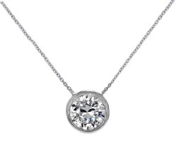 Silver Solitaire Pendant Necklace Round 6mm CZ Bezel Set in .925 Sterling Silver 16″ – 18″ Jewelry Box Christmas Gift