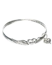 Silver-tone Mothers Prayer Twist Engraved Bangle Bracelet with Mom Charm Prayer Card Included