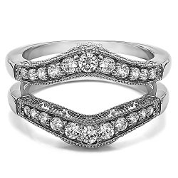 Silver Vintage Filigree and Millgrain Contour Ring Guard with Diamonds (0.75 ct. twt.)