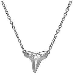 Small Shark Tooth Lucky Pendant Necklace .925 Sterling Silver 16″ – 17″