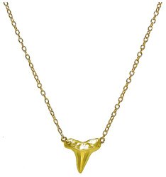 Small Shark Tooth Lucky Pendant Necklace Gold Plated .925 Sterling Silver 16″ – 17″
