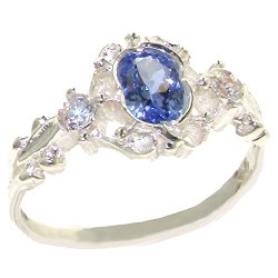 Solid 925 Sterling Silver Womens Tanzanite & Diamond Ring – Finger Sizes 4 to 12 Available
