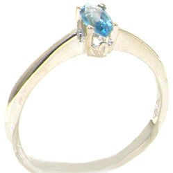Solid Sterling Silver Natural Blue Topaz Solitaire Womens Band Ring – Sizes 4 to 12 Available