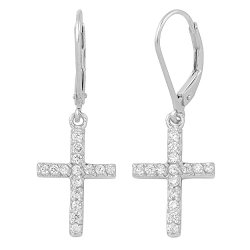 Sterling Silver And Cubic Zirconia Cross Dangle Earrings