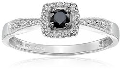 Sterling Silver Black and White Diamond Cushion Ring (1/4 cttw, I-J Color, I3 Clarity)