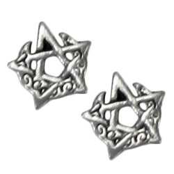 Sterling Silver Crescent Moon Pentacle Pentagram Earring Studs