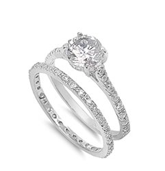 Sterling Silver Designer Engagement Ring & Eternity Wedding Band 925 Sizes 4-11