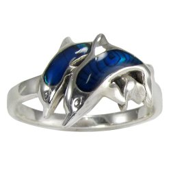 Sterling Silver Dolphin Ring with Lustrous Blue Enamel (sz 4-15)