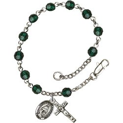 Sterling Silver Rosary Bracelet 5mm May Green Swarovski beads, Crucifix sz 5/8 x 1/4.