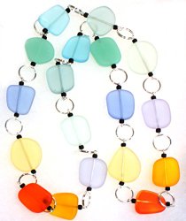 “The Ultimate Sea Glass Necklace” Colorful Faux Sea Glass Long Necklace, 30 Inches
