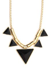 Triangle Collar Necklace Black Pyramid Crystal Geometric Stations Gold Tone NN11