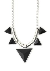 Triangle Collar Necklace Black Pyramid Crystal Geometric Stations Silver Tone NN10