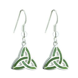 Trinity Knot Earrings Silver & Connemara Marble Fishhooks