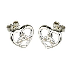 Trinity Knot & Heart Earrings Silver Studs Irish Made