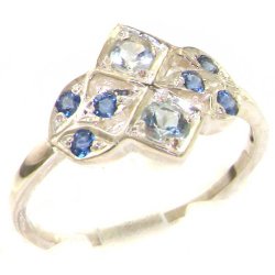 VINTAGE design 925 Solid Sterling Silver Natural Aquamarine & Sapphire Ring – Finger Sizes 4 to 12 Available