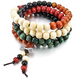 Women,Men’s 8mm Wood Bracelet Link Necklace Chain Tibetan Buddhist Multicolor Sandalwood Prayer Buddha Mala