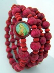 Womens Madonna of the Rose Scent Wood Bead Prayer Rosary Wrap Bracelet