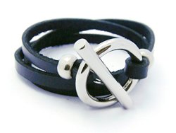 ZVACE Jewelry Quality Black Leather Adjustable Charm Bangle Wristband Cuff Bracelet, SA1f