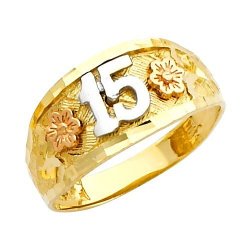 10K Gold Floral Quinceanera 15 Anos Ring