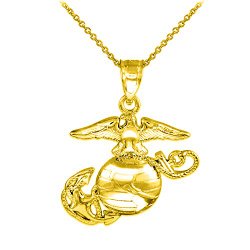 10k Gold Medium Charm US Marine Corps Military Pendant Necklace