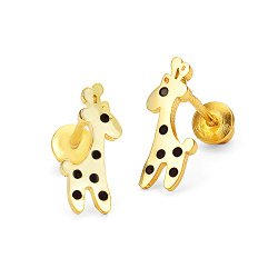 14k Gold Plated Brass Baby Giraffe Screwback Girls Earrings with Sterling Silver Post