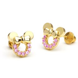 14k Gold Plated Brass Pink Mouse Screwback Earrings with Sterling Silver Post