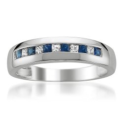 14k White Gold Princess-cut Diamond & Blue Sapphire Men’s Wedding Band Ring (1/2 cttw, I-J, I1-I2)