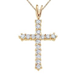 14K Yellow Gold Straight 0.56 Ct Diamond Cross Pendant with 18″ Chain