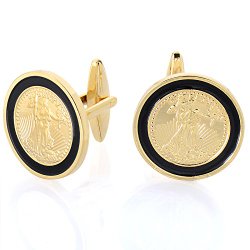 24k Yellw Gold Plated Walking Liberty Coin Cufflinks For Men 20MM