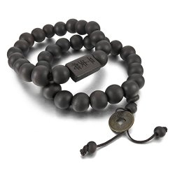 2PCS 11mm Wood Bracelet Link Wrist Tibetan Buddhist Beads Prayer Mala Amulet Coin Set Elastic