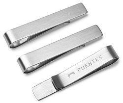 3 Pc Tie Bar Clip Wedding Collection Set, 1.9″ Brushed Silver Tone Matte Finish Lifetime Guarantee
