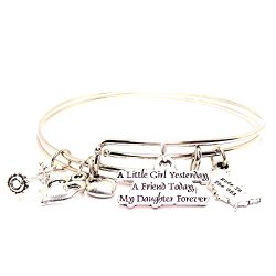 A Little Girl Yesterday, a Friend Today, My Daughter Forever Adjustable Wire Bangle Charm Bracelet