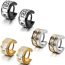 Aroncent 6PCS Fashion Jewelry Stainless Steel Hoop Stud Earrings for Mens
