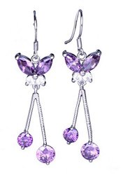 Bigood Charms 925 Sterling Silver Plated Iris Love Amethyst Earrings Purple