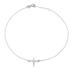 Bling Jewelry Diamond Cut Cross Charm Chain Anklet Sterling Silver 10in