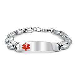 Bling Jewelry Mens Mariner Medical Alert Red Enamel Bracelet 8.5in Stainless Steel Free Engraving